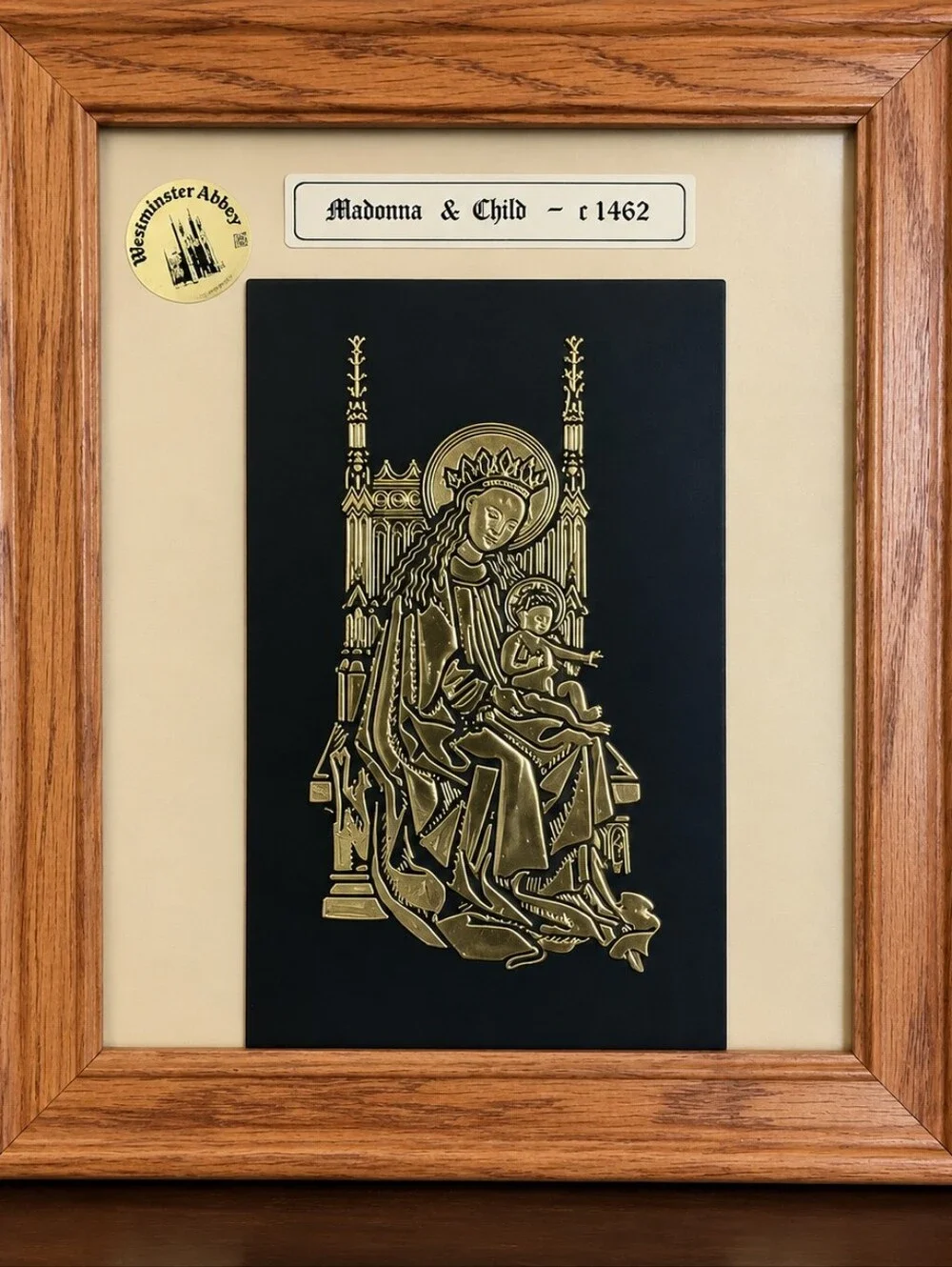 Vintage Framed Westminster Abbey Brass Rubbing Art – Madonna & Child c.1462